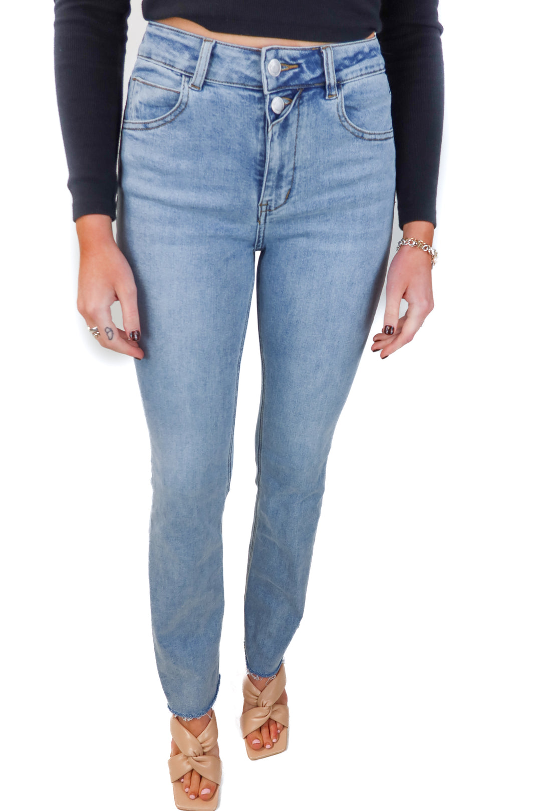 kittenish light wash split hem jeans (26)