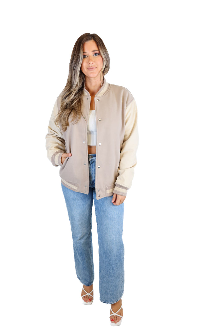 abercrombie & fitch neutral bomber jacket (m; retail $140)