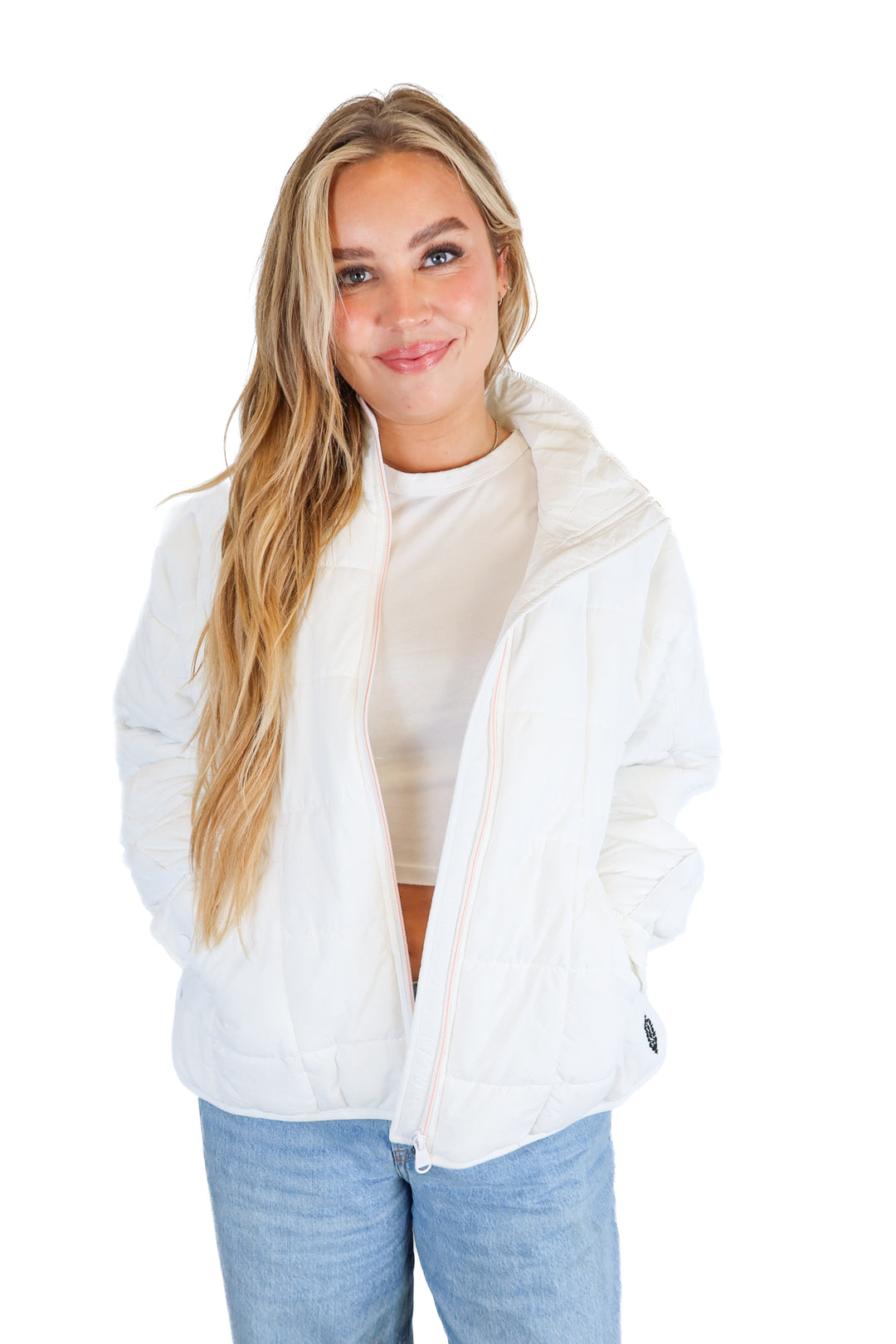FP Movement White Quilted Puffer Jacket (M; retail $198)