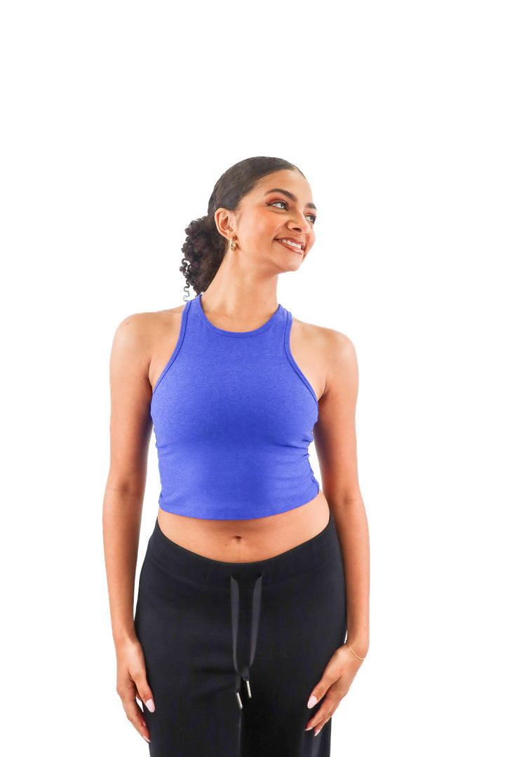 Beyond Yoga royal blue space dye cross back active top (M)