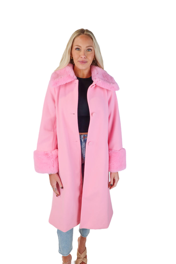 buddy love pink wool fur coat NWT (s)