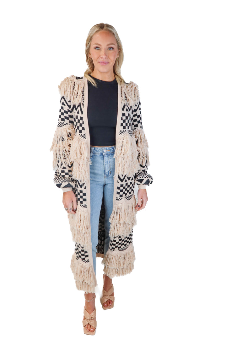 house of harlow checkered fringe cardigan (xxs; retail $238)