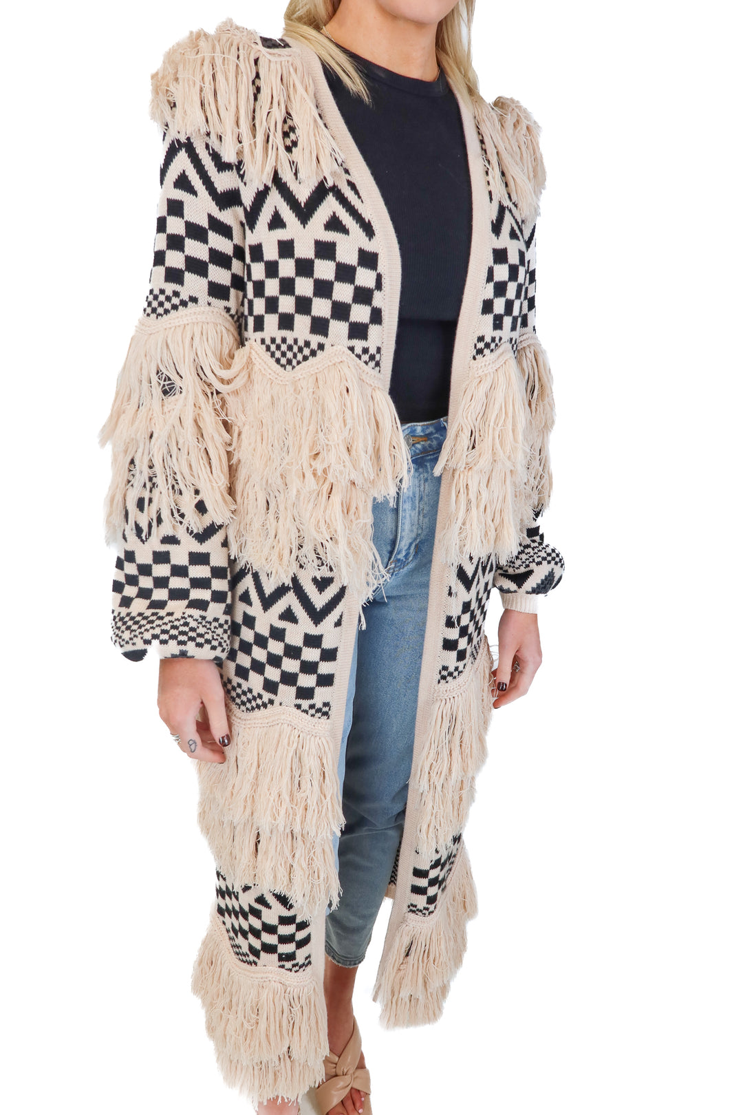 house of harlow checkered fringe cardigan (xxs; retail $238)