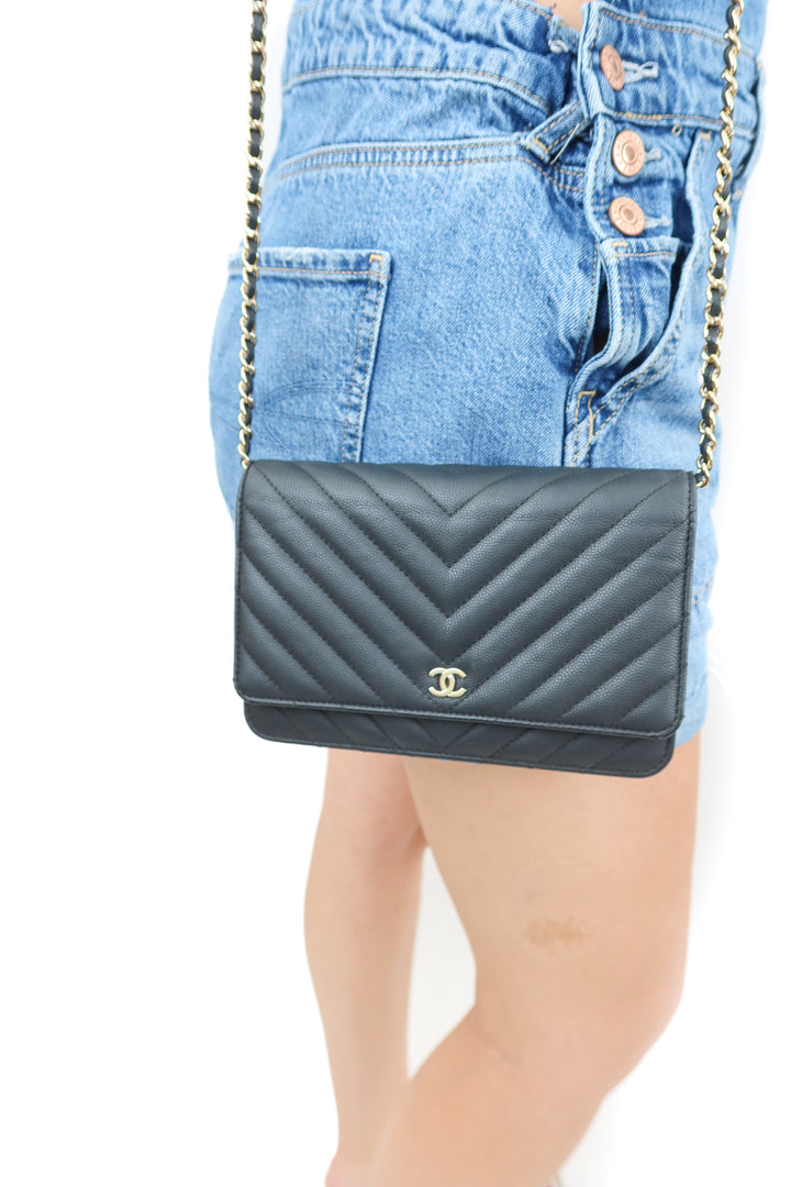 Chanel Black Chevron Wallet on Chain