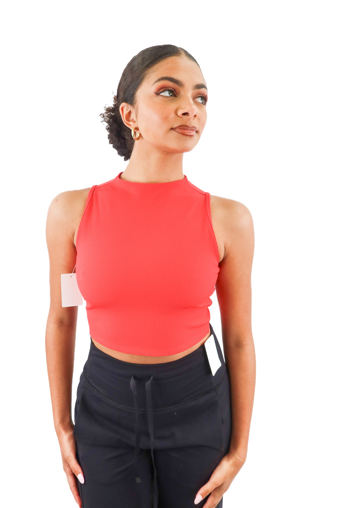 spanx red mockneck ribbed active top (M)