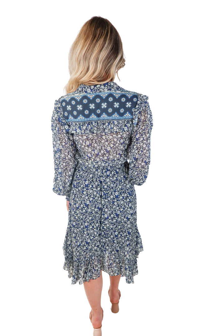 hale bob blue floral midi dress (xs; retail $388)