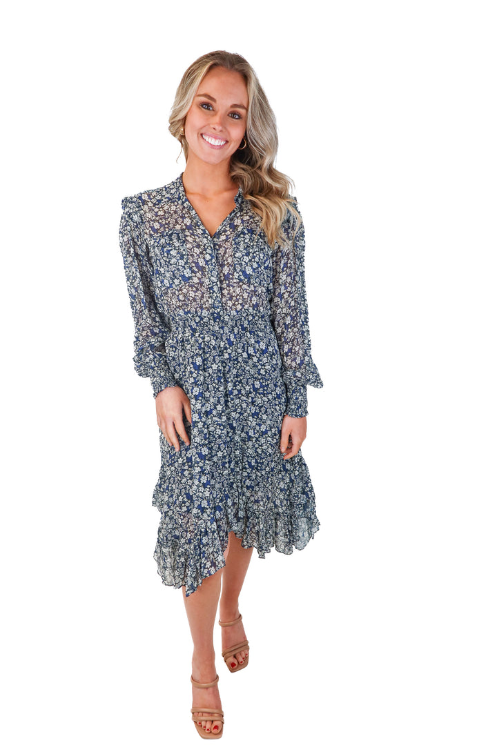 hale bob blue floral midi dress (xs; retail $388)