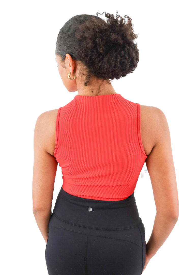 spanx red mockneck ribbed active top (M)