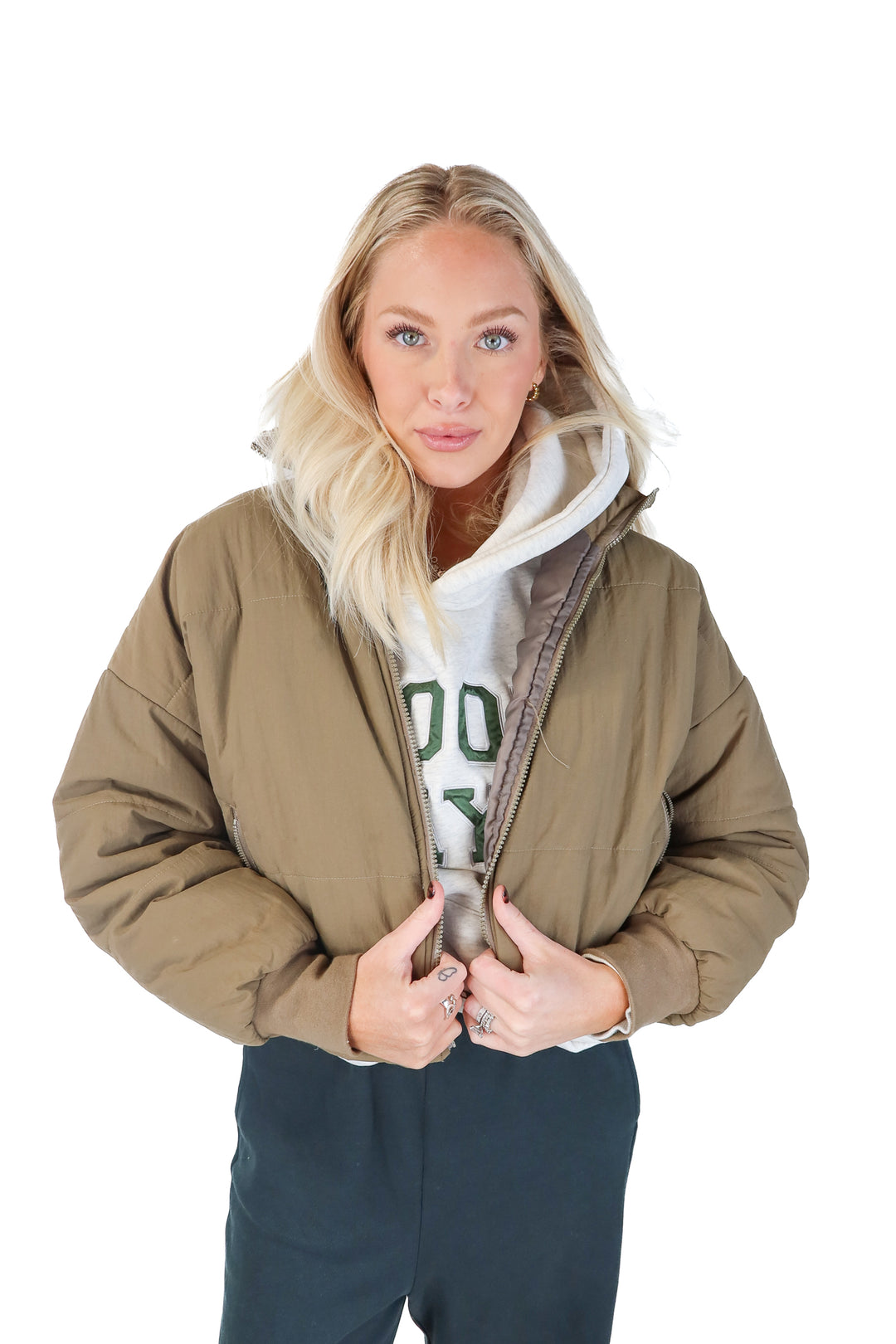 le lis olive green cropped jacket (s)