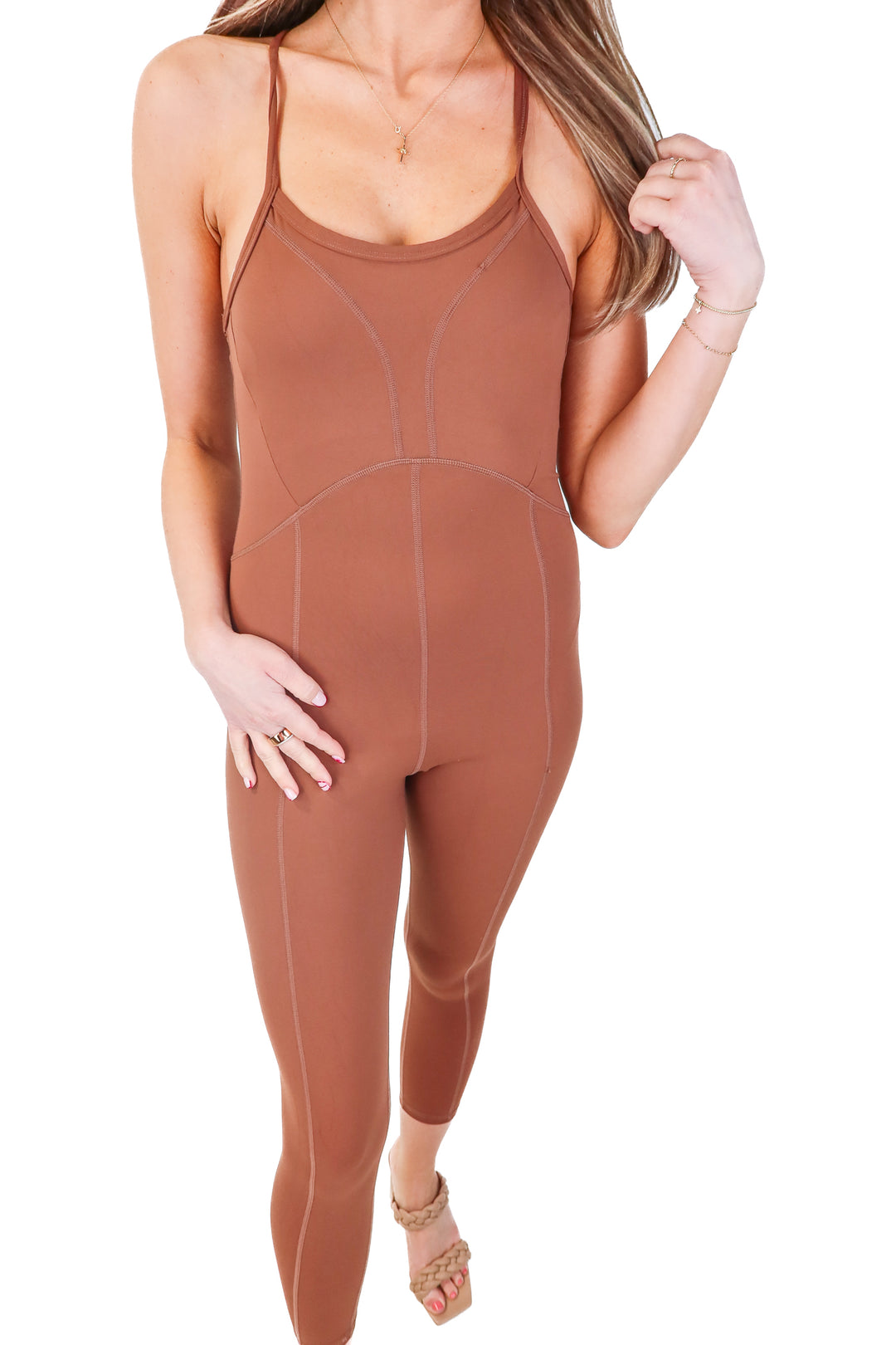 pretty little thing brown active jumpsuit (4)