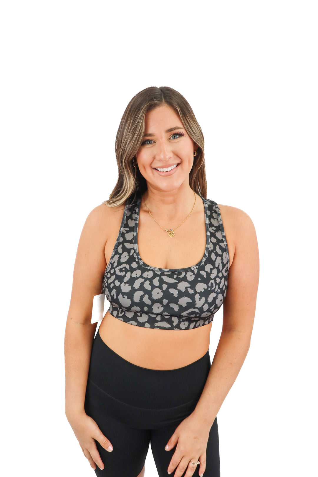 BSP black leopard print spors bra (M)
