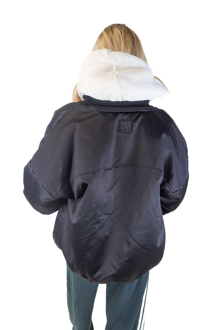 steve madden black bomber jacket (L; retail $129)