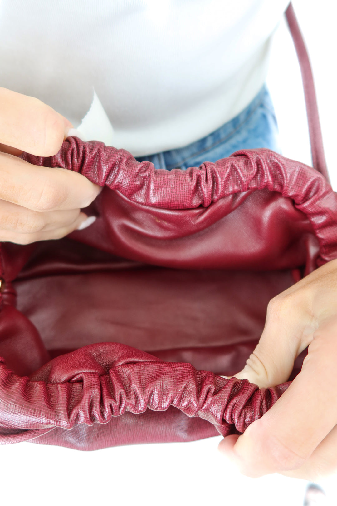 Mansur Gavriel Mini Cloud Clutch in Burgundy (retail $545)