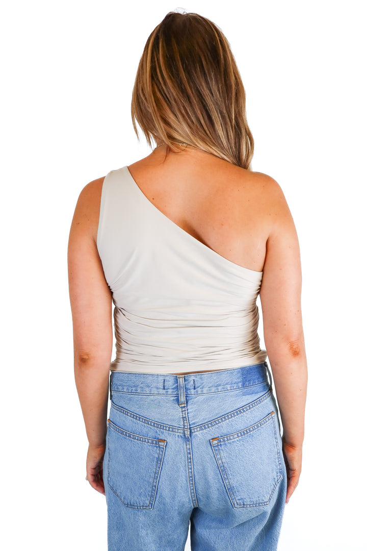 Abercrombie Beige One Shoulder Ruched Tank (M)