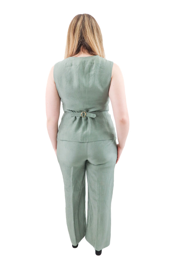 jcrew green satin vest and pant set (10; retail. $190)