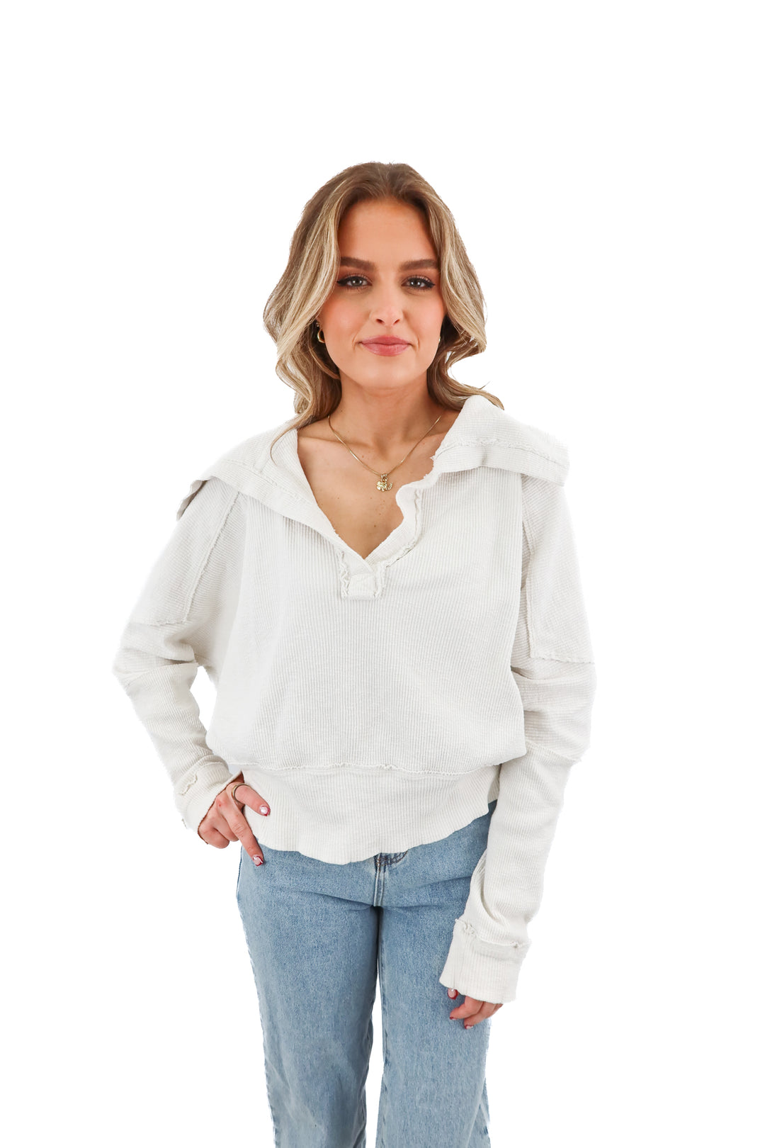 we the free off white textured pullover sweater (S; retail $78)