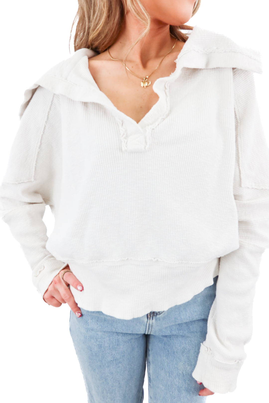 we the free off white textured pullover sweater (S; retail $78)