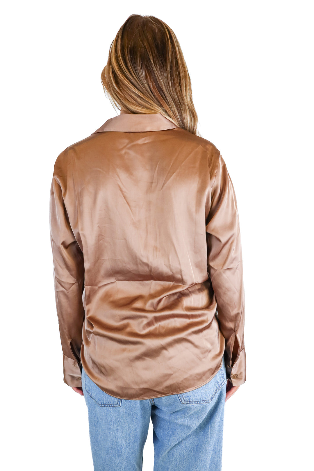 Abercrombie Taupe Satin Button Front Blouse (M)