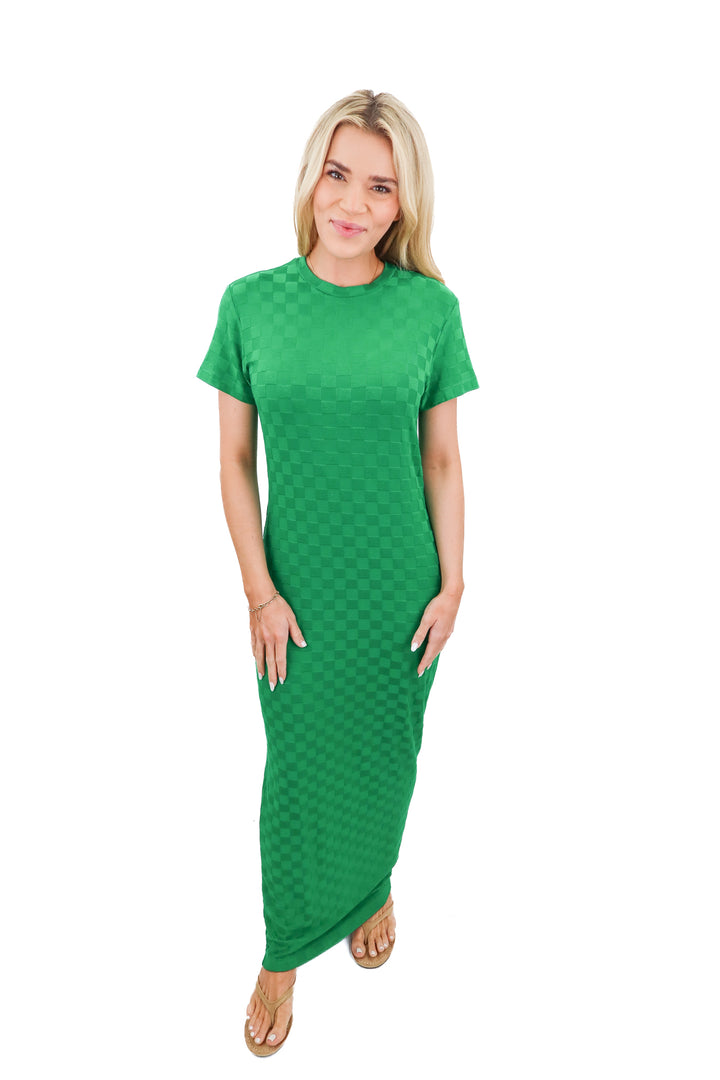 amanda uprichard green checkered maxi dress (m)