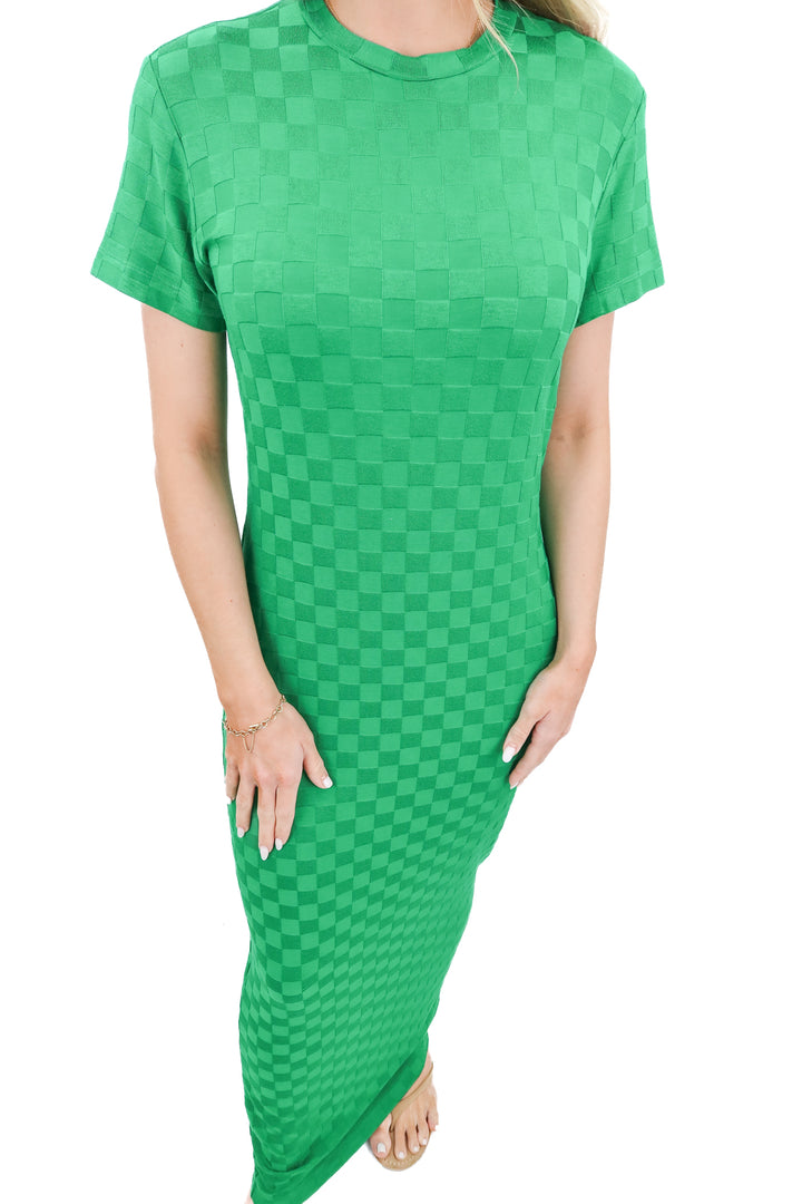amanda uprichard green checkered maxi dress (m)