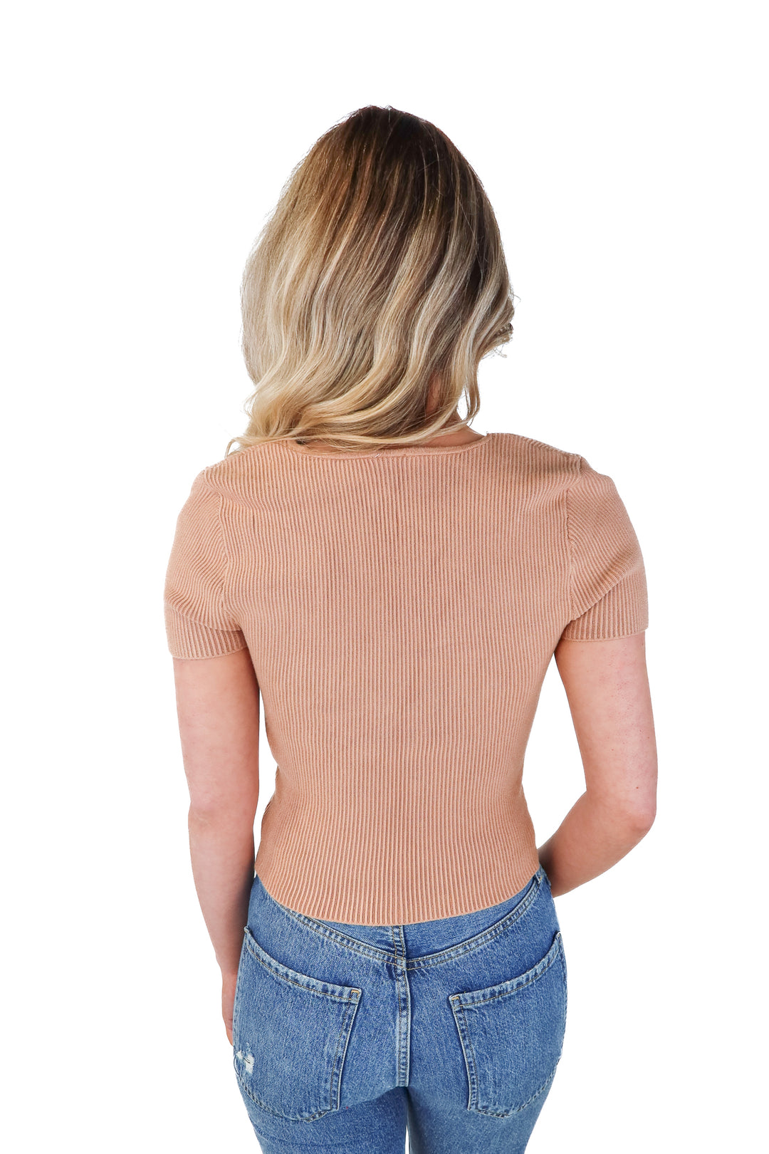 abercrombie & fitch tan ribbed baby tee (s)