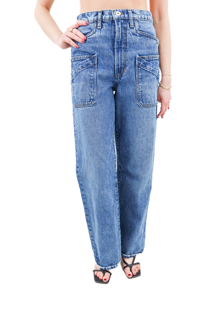 joes front pocket medium wash jeans (25; retail $218)