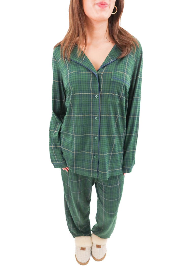tommy john green plaid long sleeve pajama set (l; retail $148)