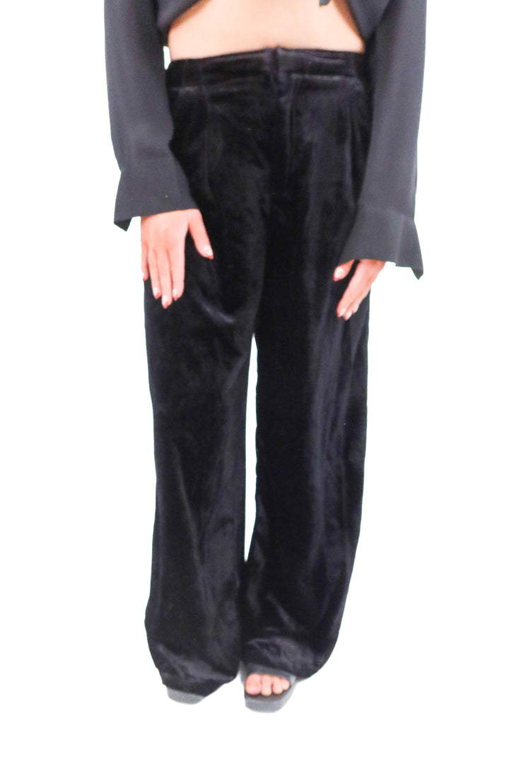 anthropologie black velvet pants (m; retail $138)