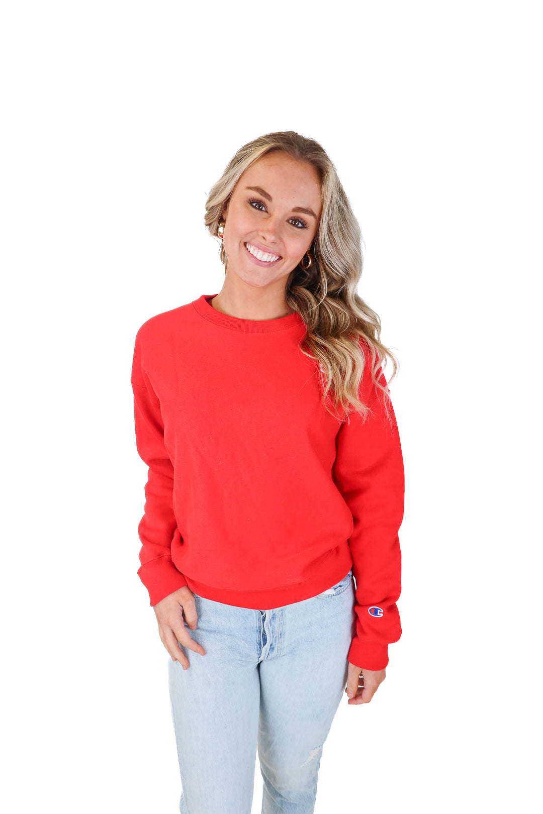 champion red crewneck (s; retail $50)