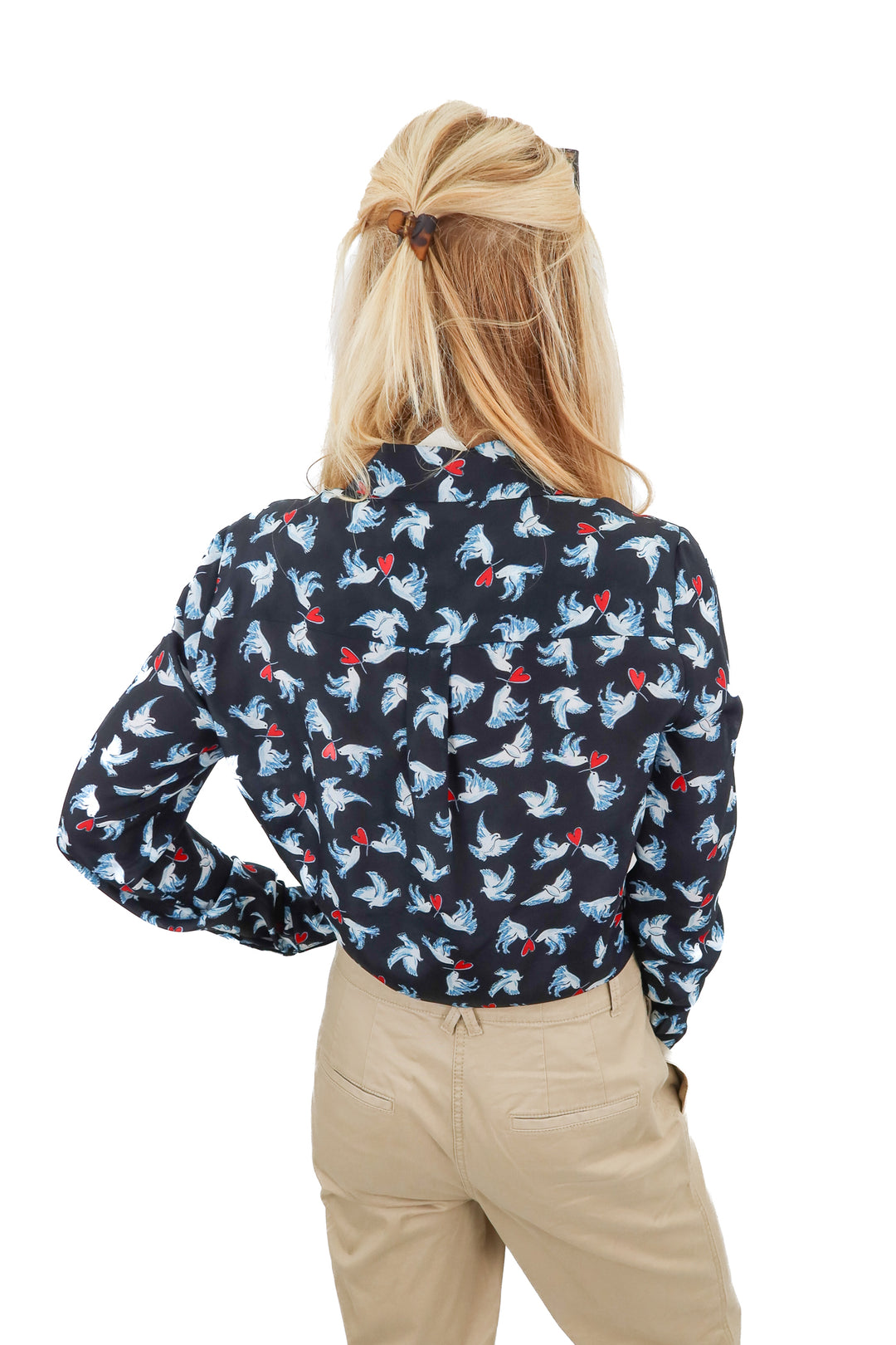 alice + olivia silk dove button up (s; retail $350)