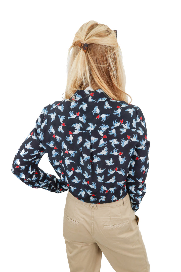 alice + olivia silk dove button up (s; retail $350)