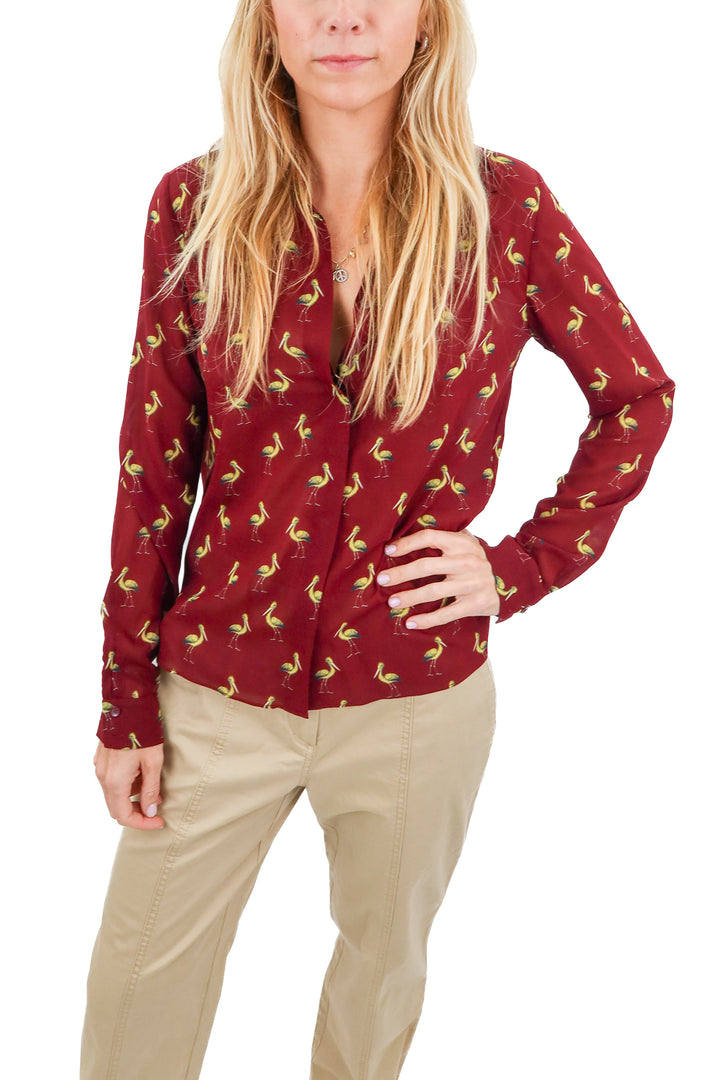 alice + olivia pelican button up (s; retail $350)