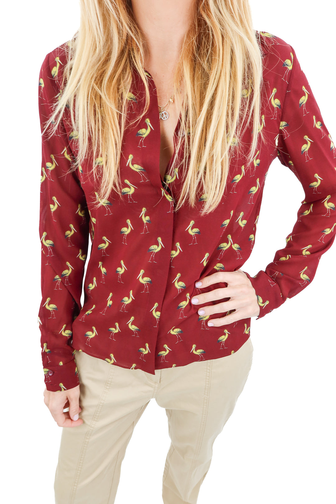 alice + olivia pelican button up (s; retail $350)