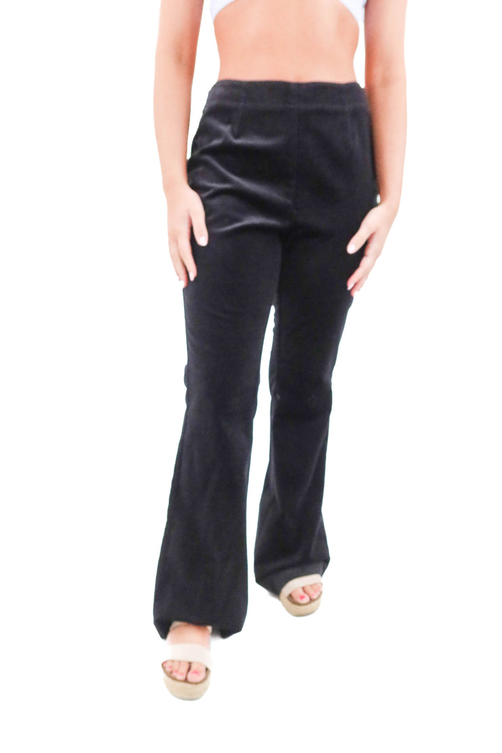 anthropologie black velvet pants (8; retail $130)