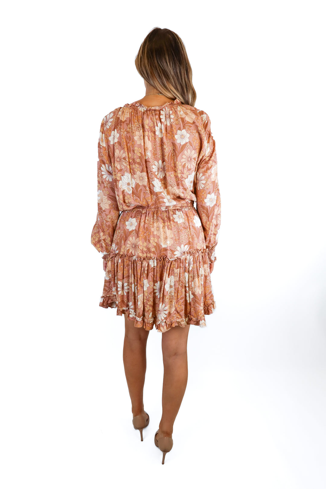 petal + pup mauve floral tiered mini dress (XL)
