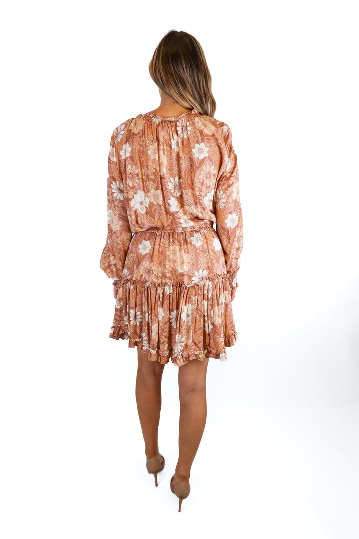 petal + pup mauve floral tiered mini dress (XL)