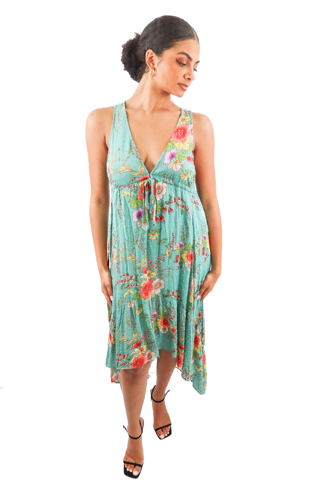 lovestitch green floral vneck maxi dress (M)