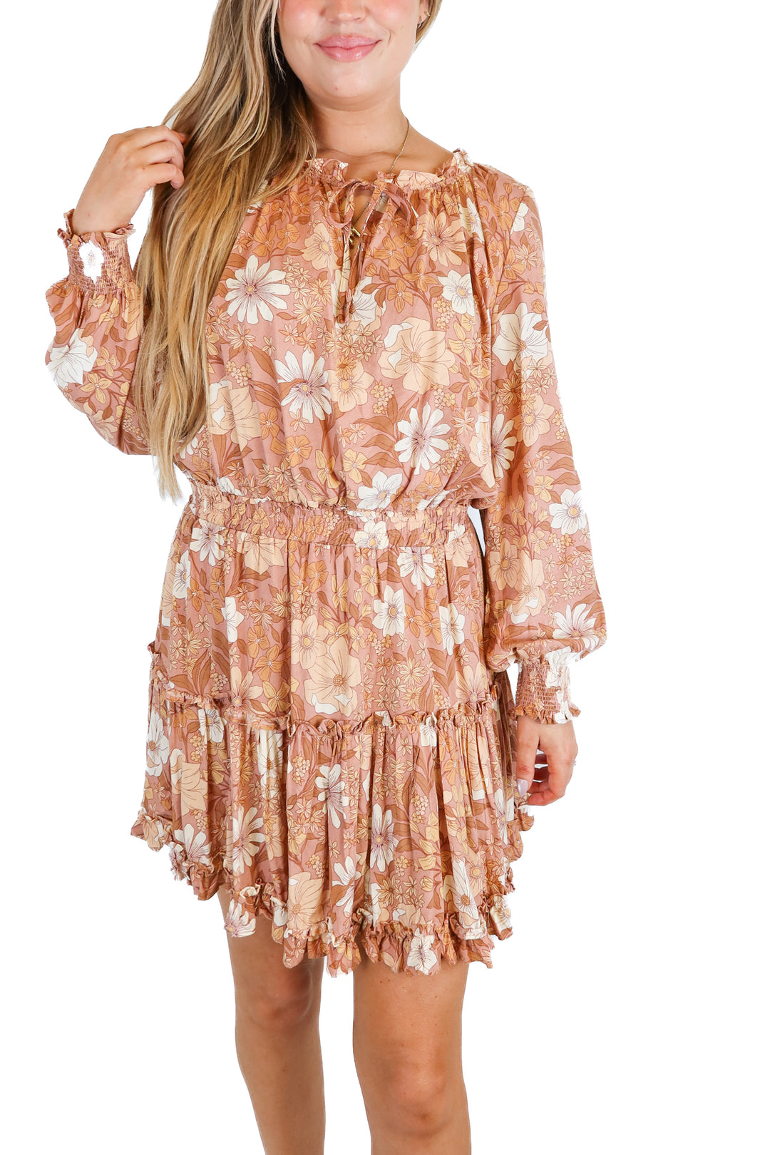 petal + pup mauve floral tiered mini dress (XL)