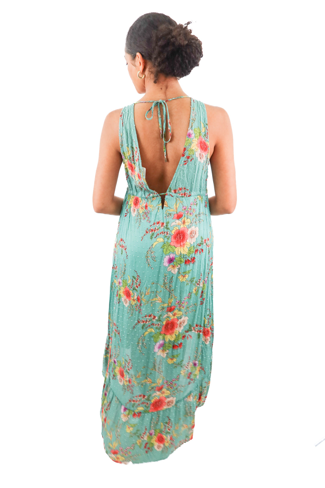 lovestitch green floral vneck maxi dress (M)