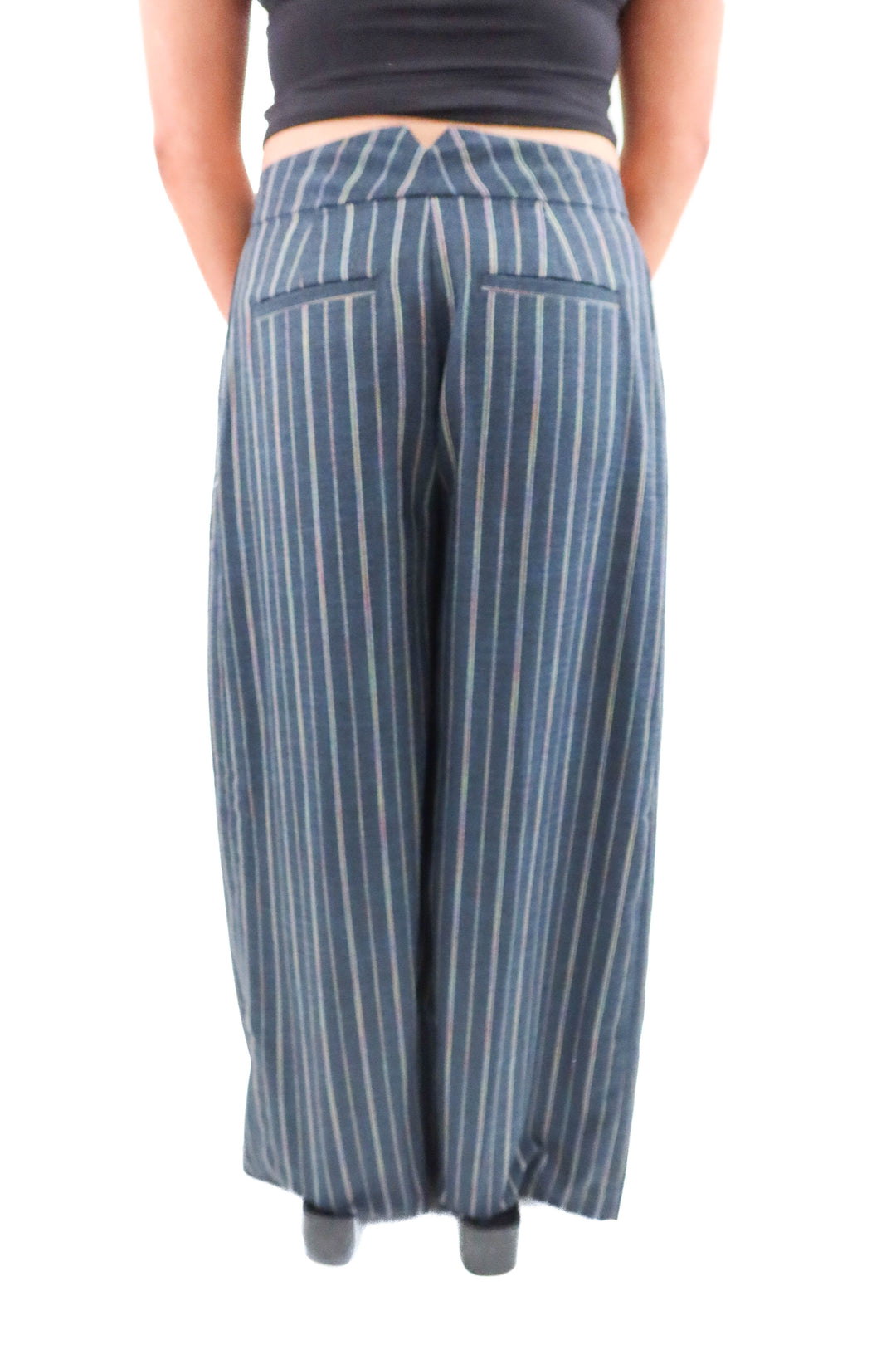 anthropologie navy striped pant (8; retail $168)