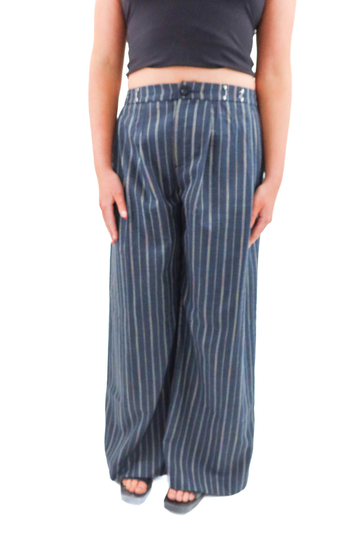 anthropologie navy striped pant (8; retail $168)