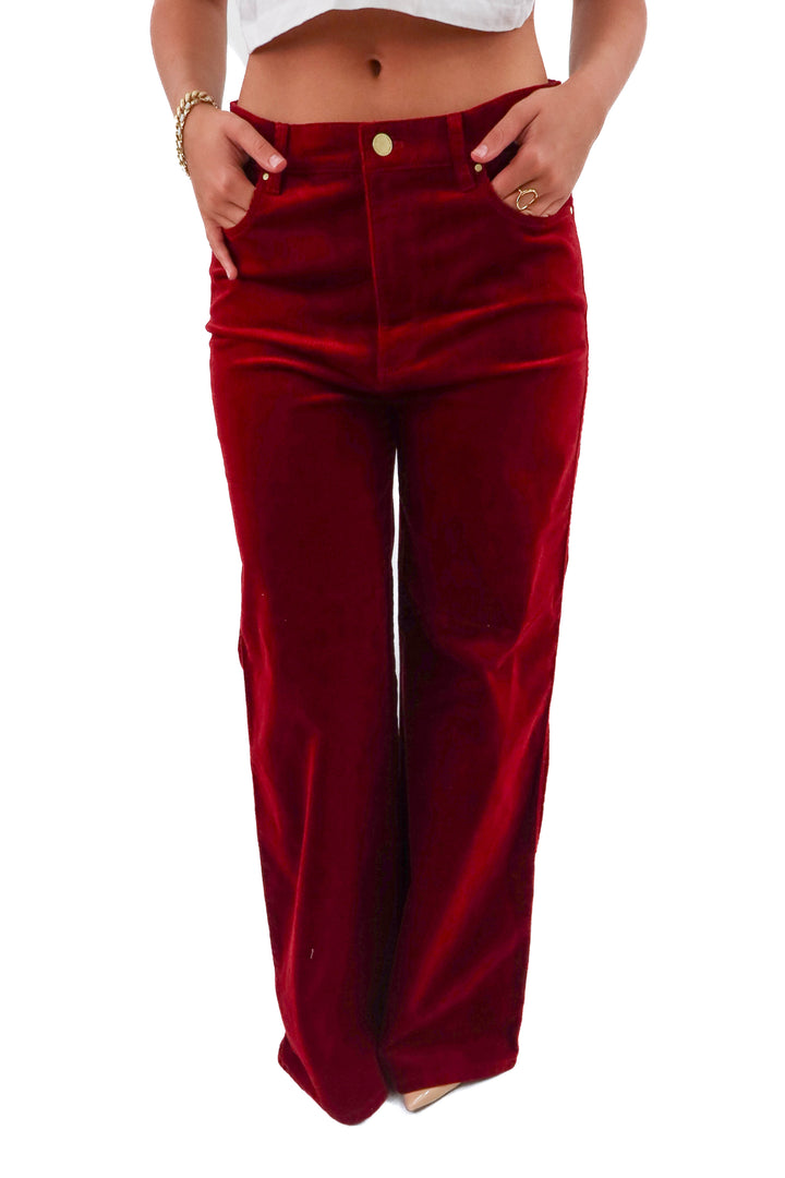 ann taylor red velvet pant (8; retail $129)