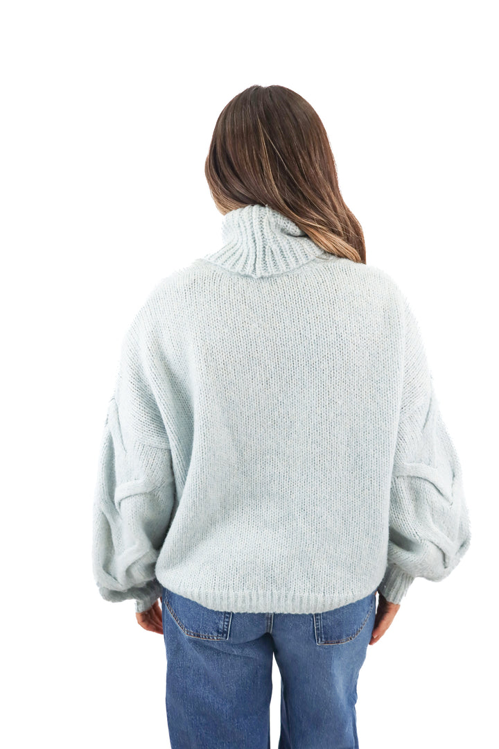madewell blue cowlneck cable knit sweater (L)