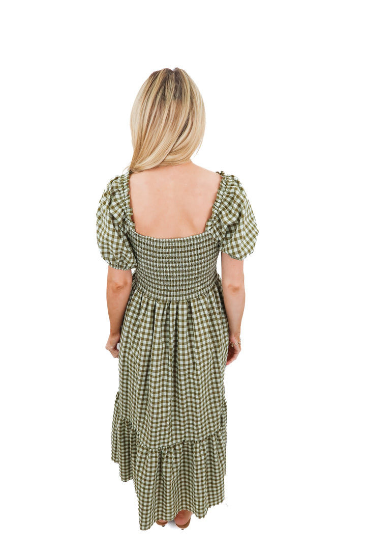 elloh green gingam maxi dress (m)