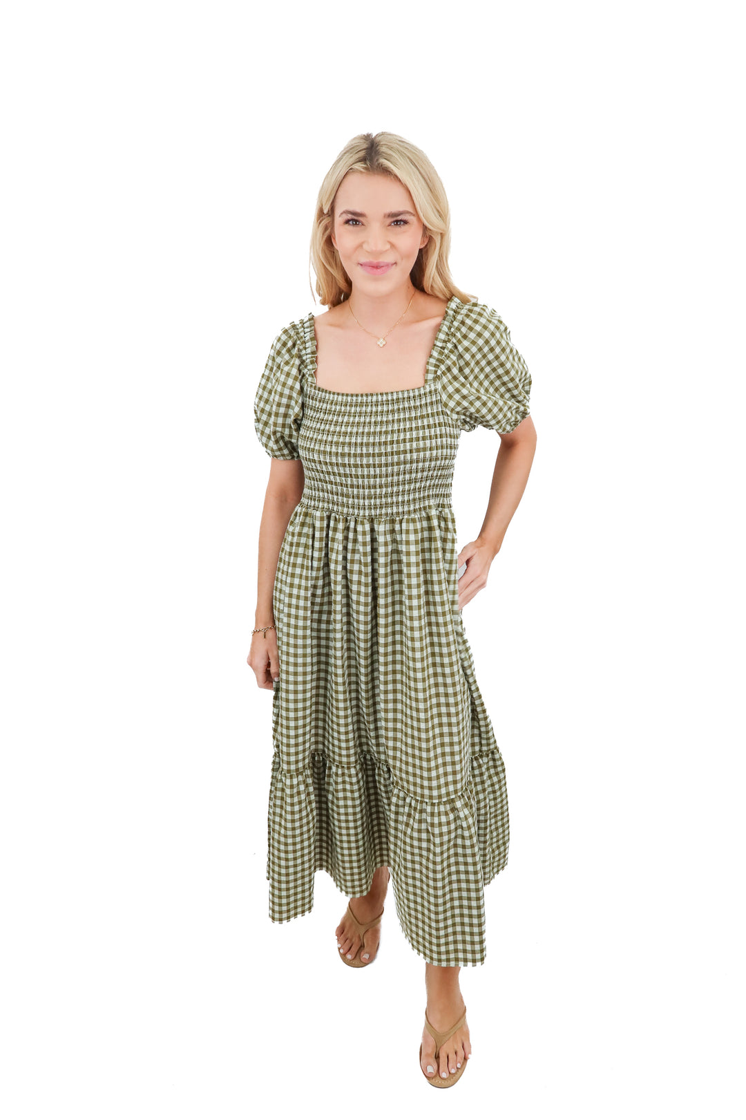 elloh green gingam maxi dress (m)