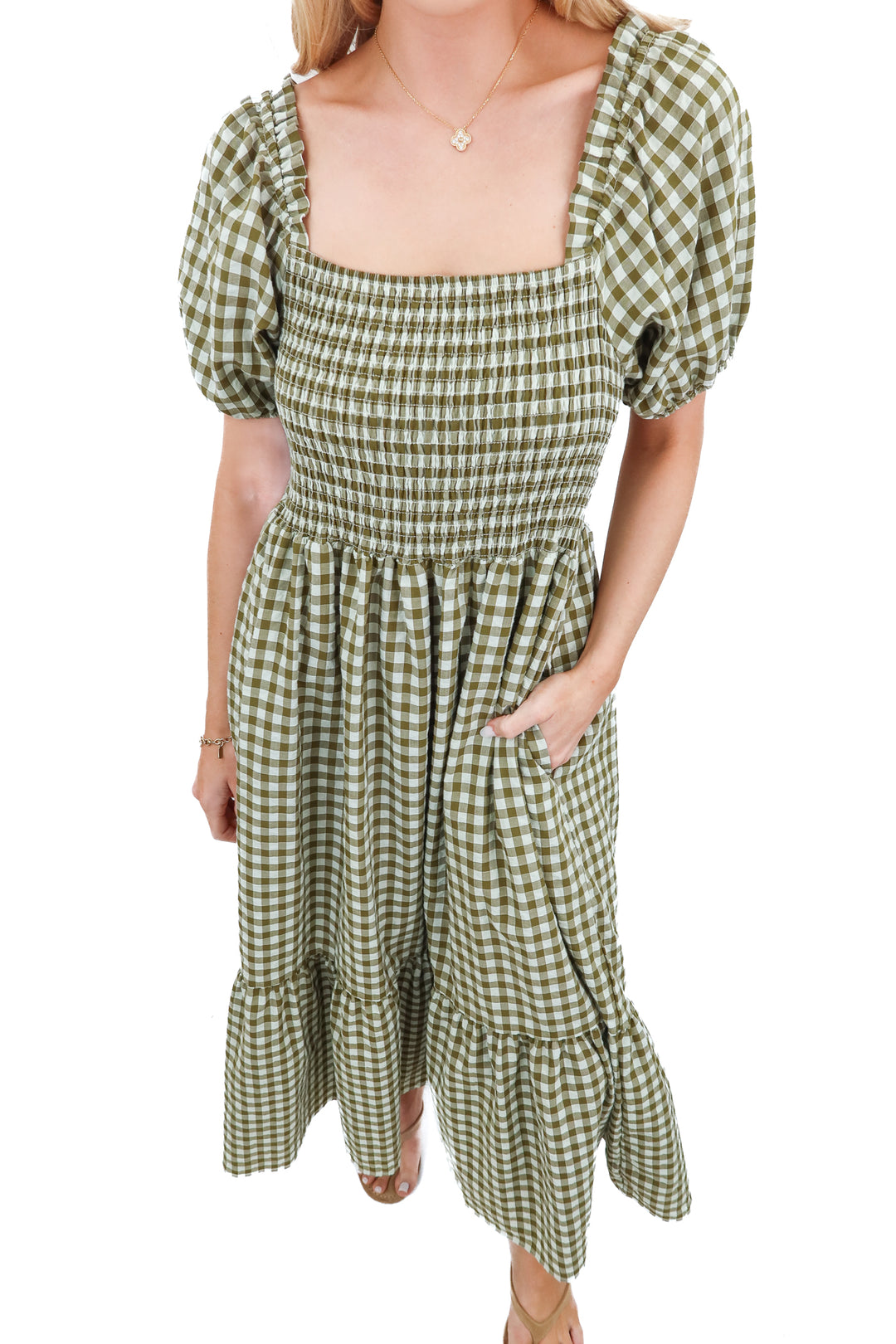 elloh green gingam maxi dress (m)