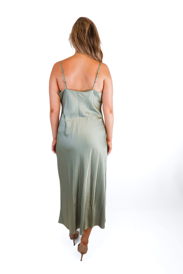 Abercrombie silky sage green maxi dress NWT (L; retail $120)