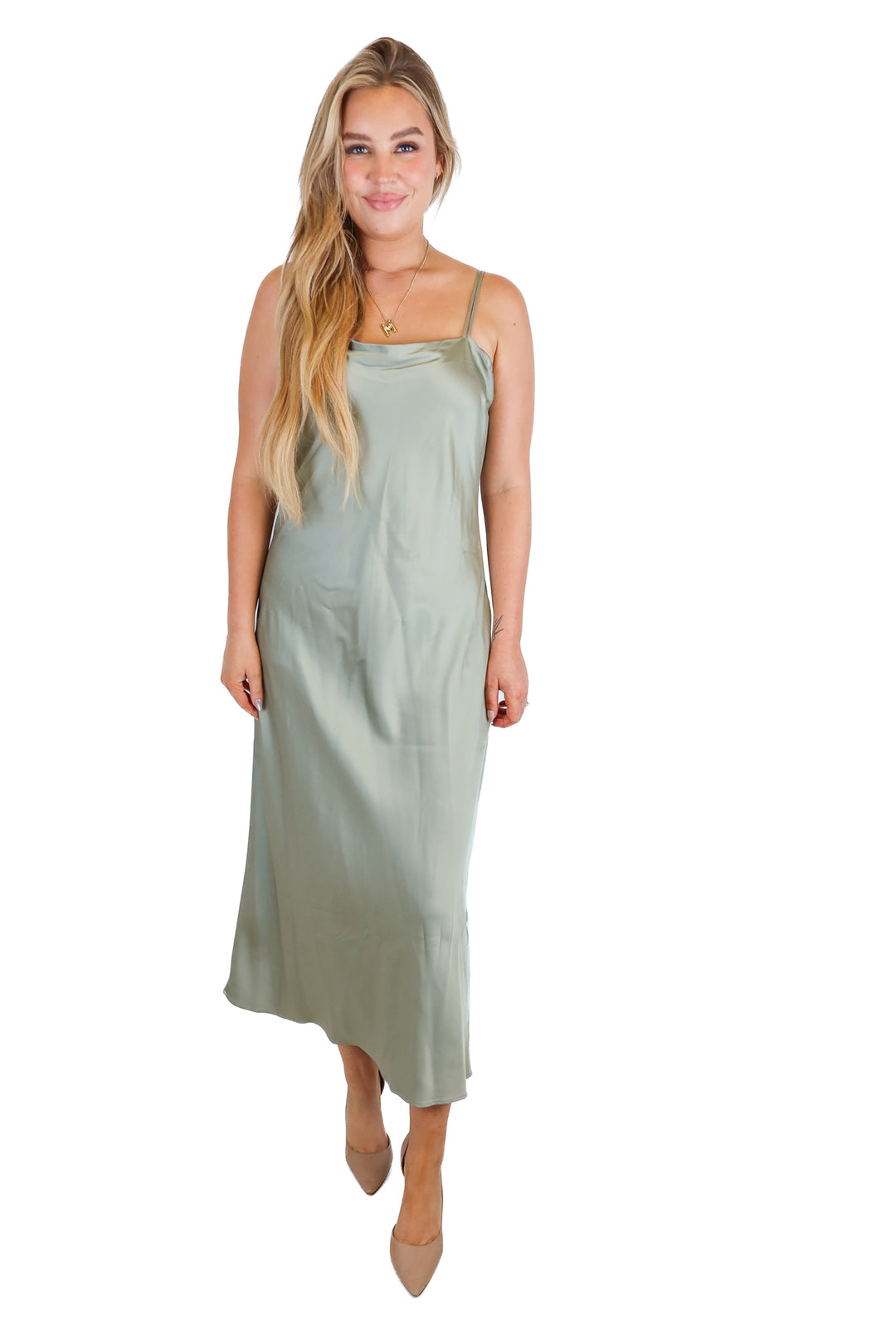 Abercrombie silky sage green maxi dress NWT (L; retail $120)