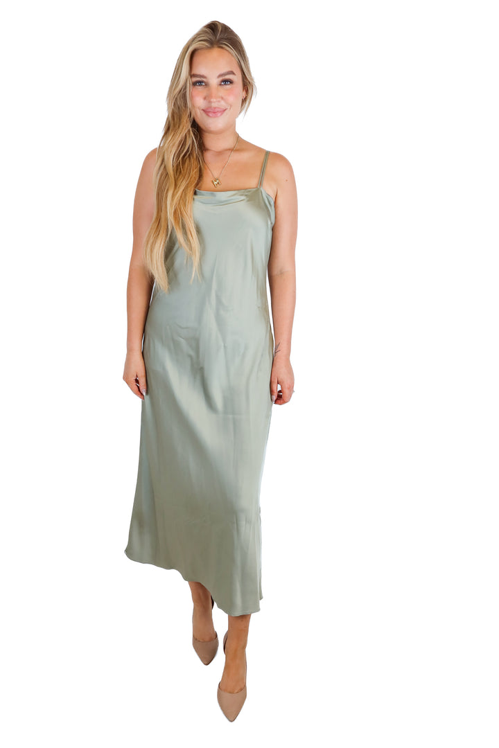 Abercrombie silky sage green maxi dress NWT (L; retail $120)