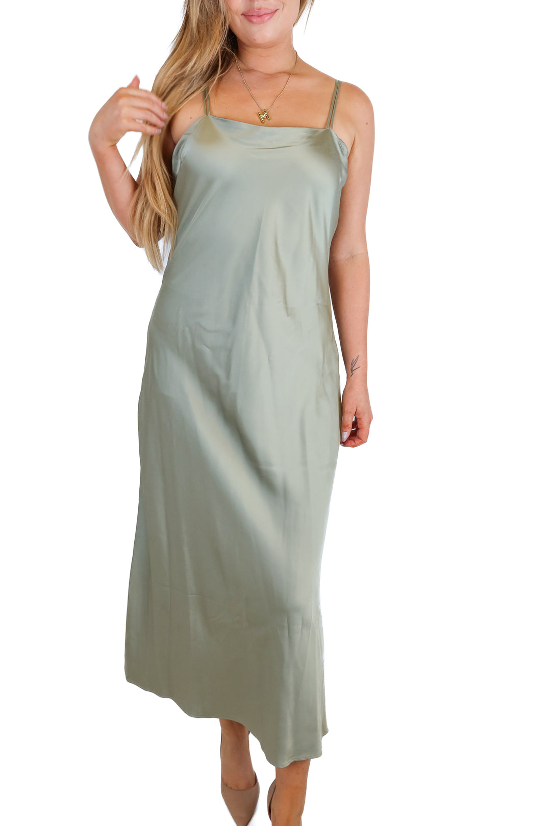 Abercrombie silky sage green maxi dress NWT (L; retail $120)